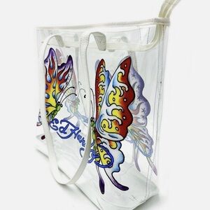 (Brand New) Ed Hardy Purple Butterfly Clear Tote Bag